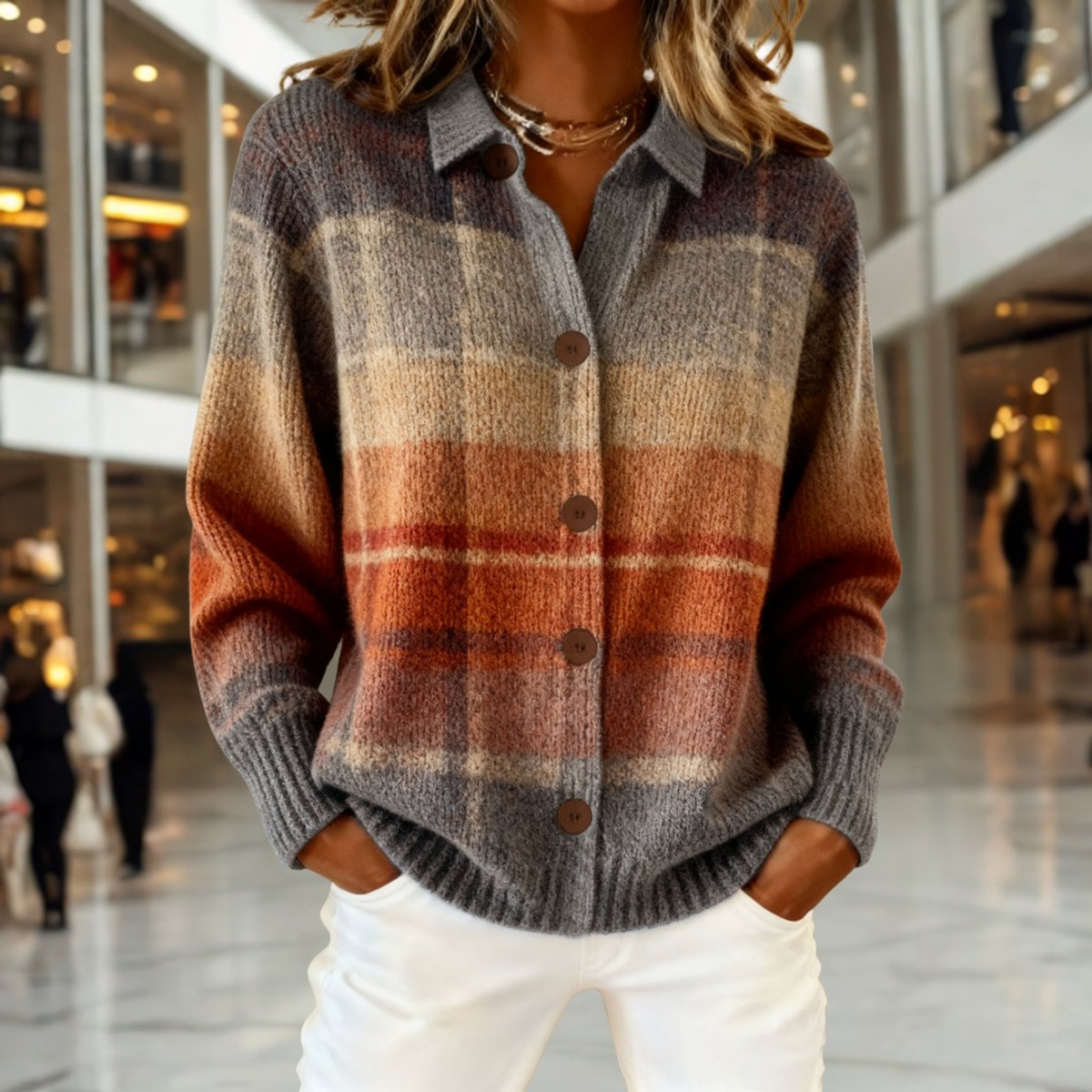 Women’s Plaid Button-Down Knitted Cardigan Multicolour