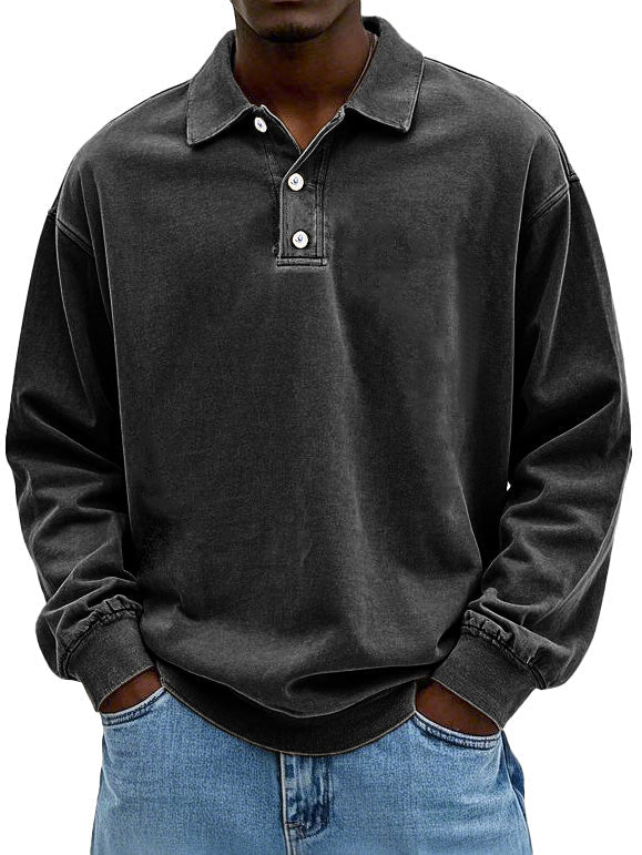 Men’s Elegant Long-Sleeved Polo Shirt for Smart-Casual Style Black