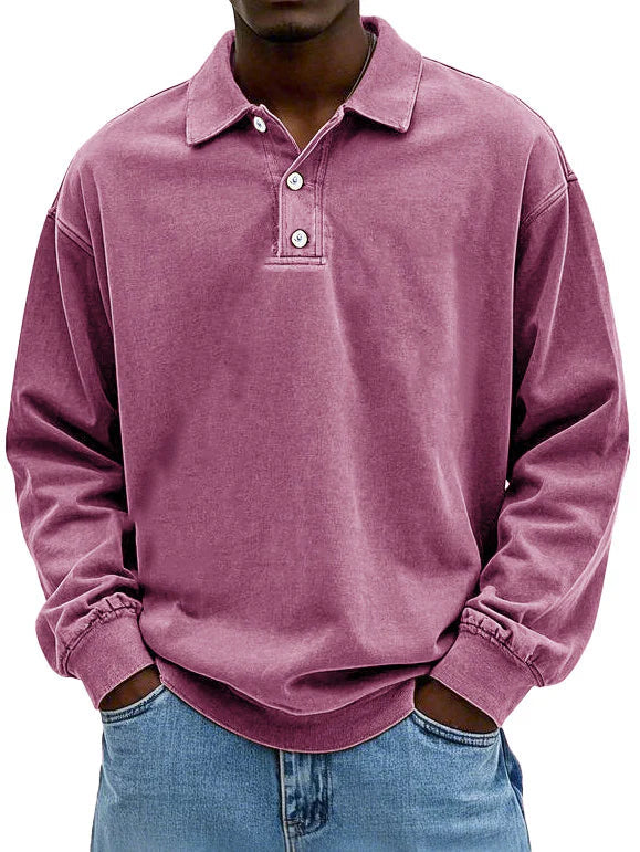 Men’s Elegant Long-Sleeved Polo Shirt for Smart-Casual Style Pink