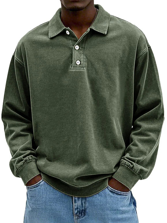 Men’s Elegant Long-Sleeved Polo Shirt for Smart-Casual Style Army