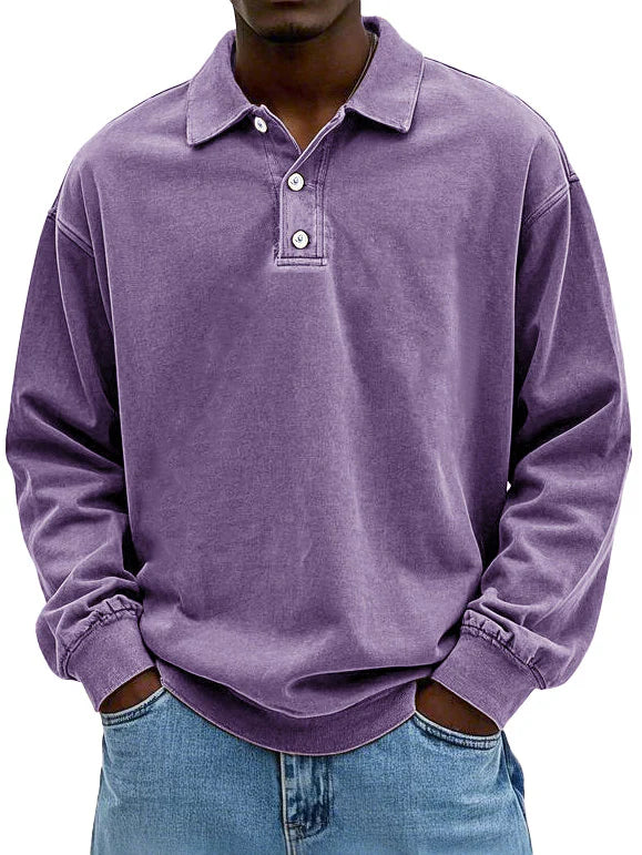Men’s Elegant Long-Sleeved Polo Shirt for Smart-Casual Style Purple