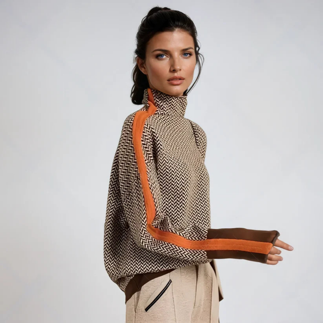 Women’s Stylish Printed Roll-Neck Jumper Orange