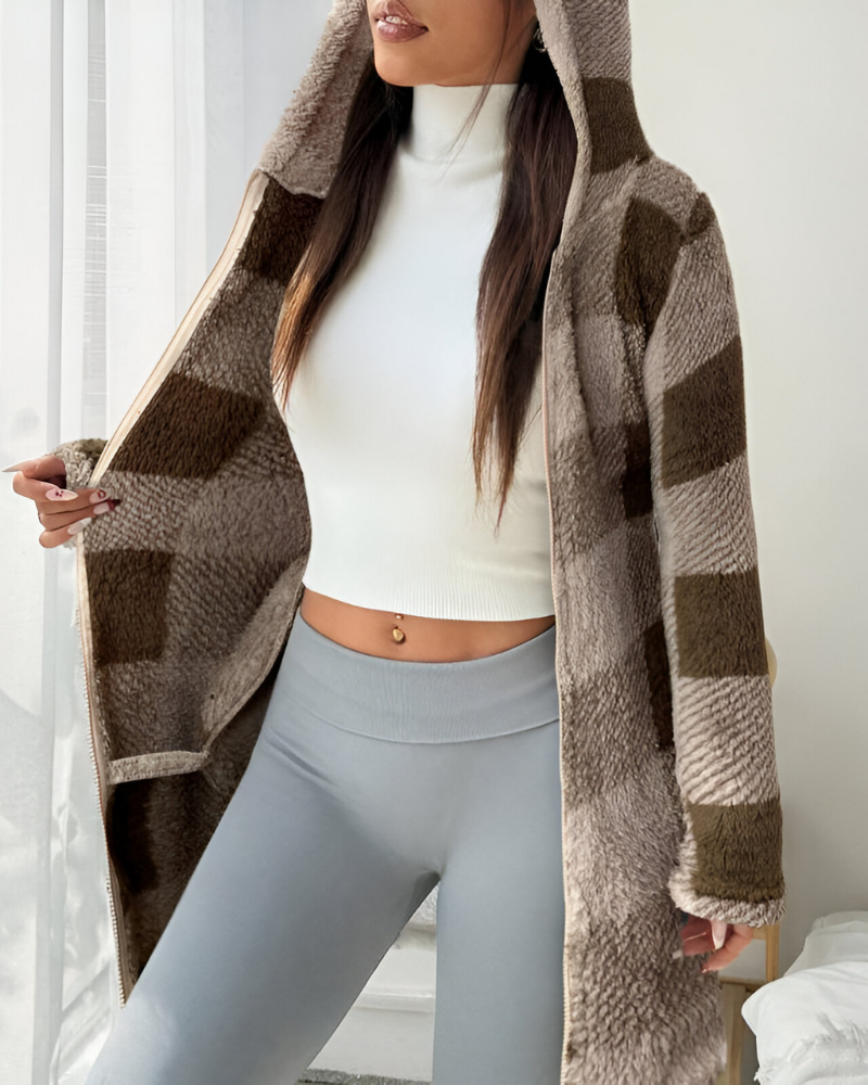 Women’s Modern Warm Hooded Jacket Coffee