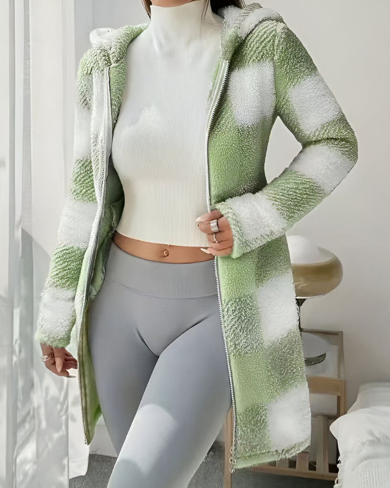Women’s Modern Warm Hooded Jacket Light Green