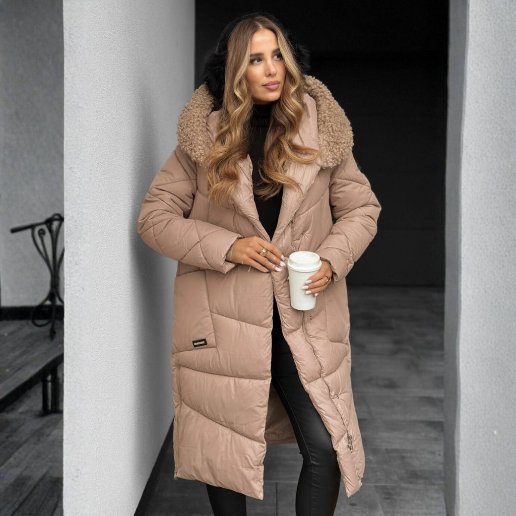 Women’s Warm Quilted Parka Winter Coat Beige