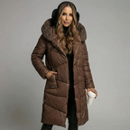 Women’s Warm Quilted Parka Winter Coat Brown