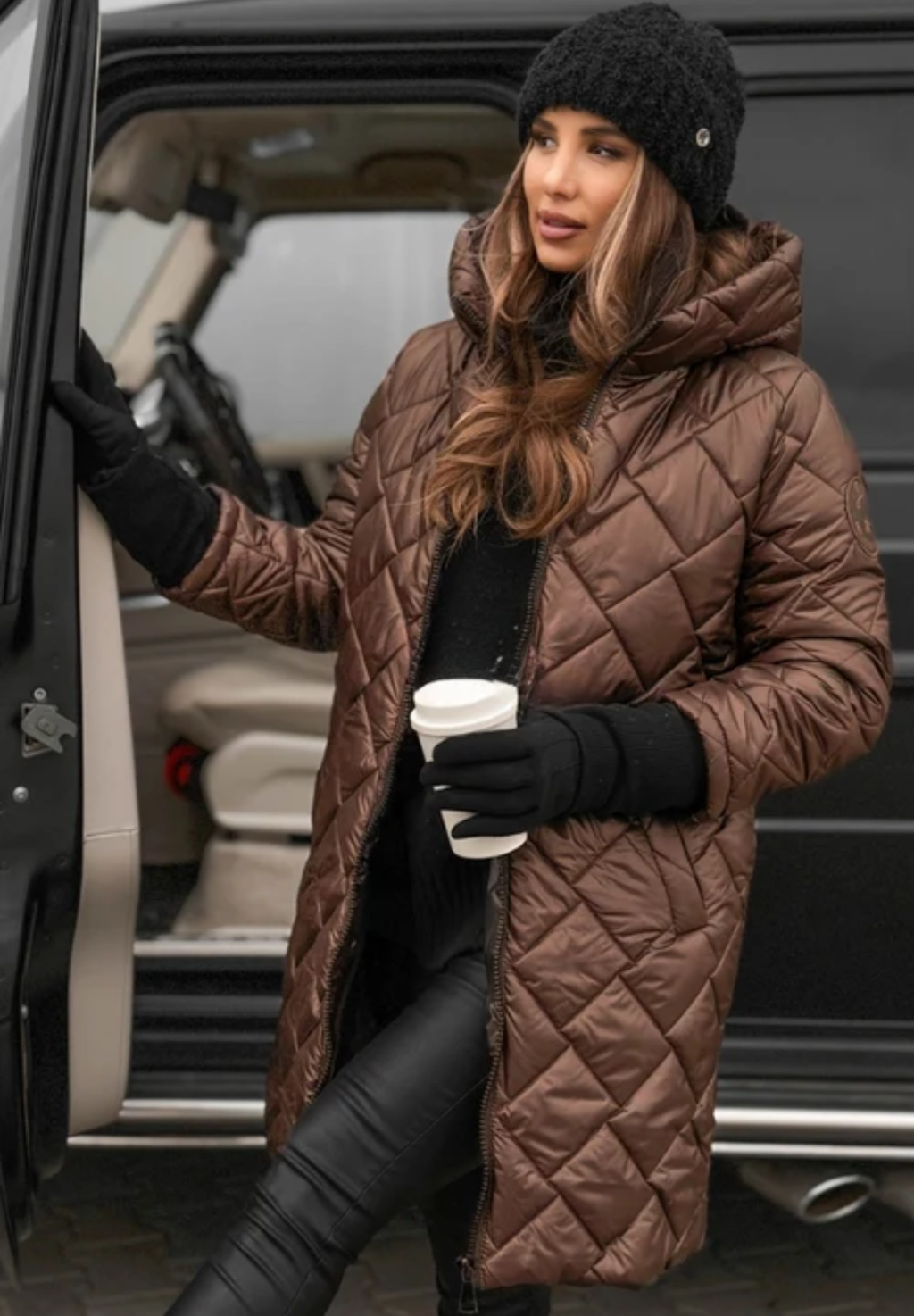 Women’s Warm Quilted Puffer Winter Coat Brown