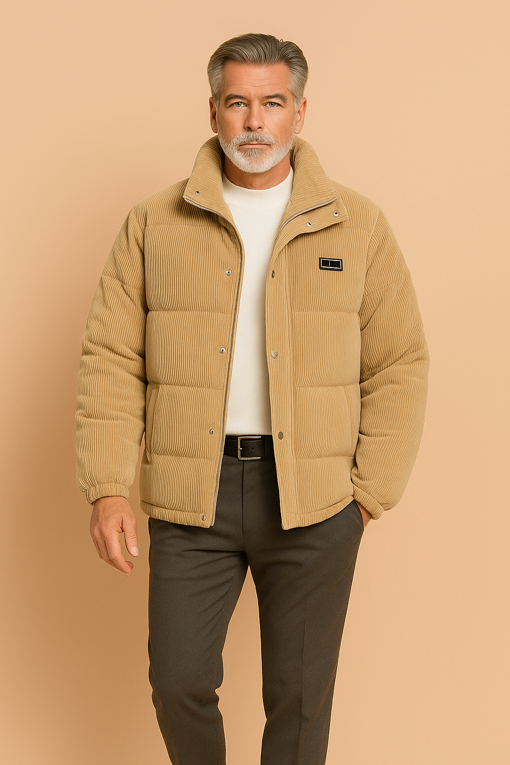 Men’s Warm Quilted Puffer Winter Coat Khaki