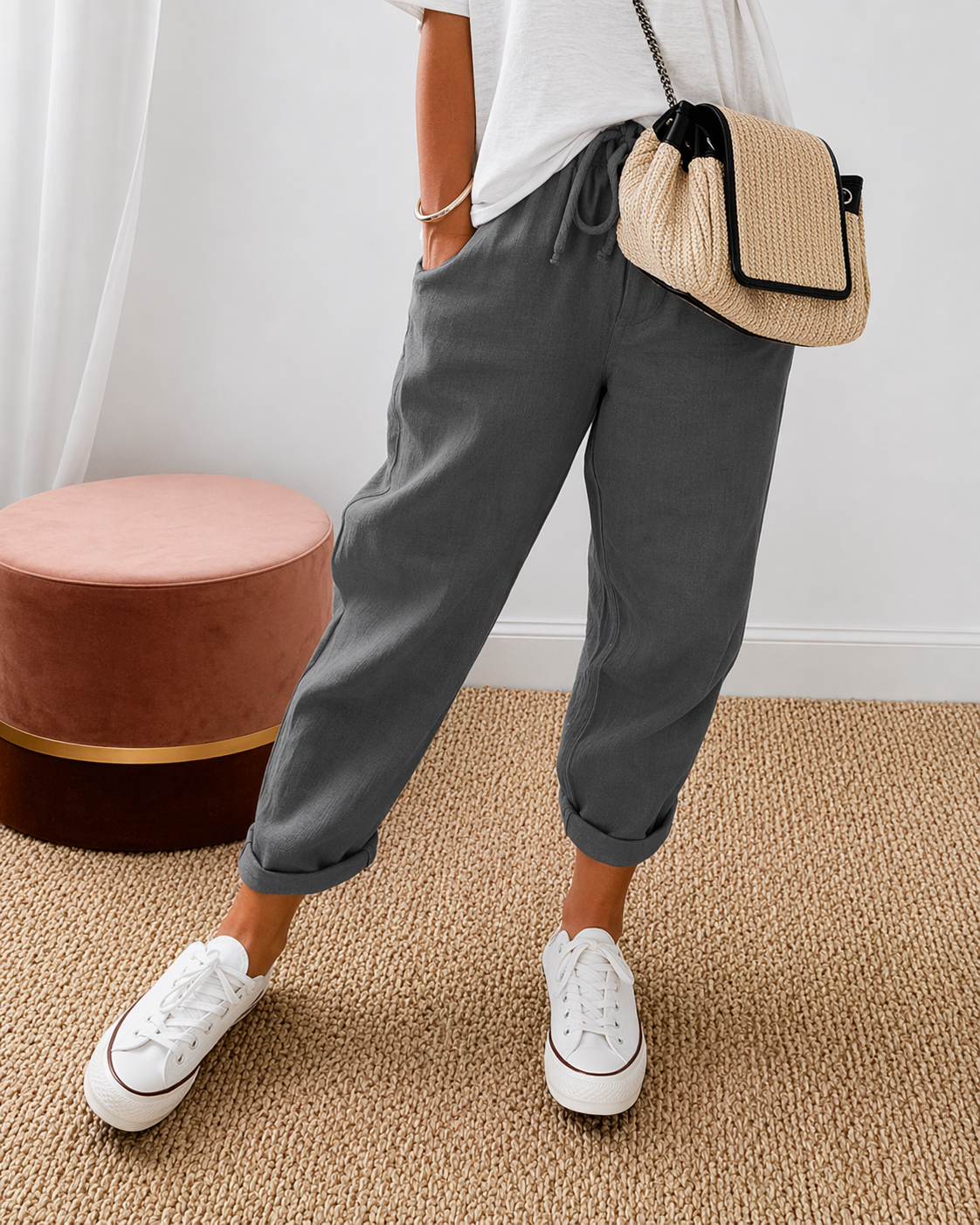 Women’s Casual Relaxed Fit Trousers Dark Grey