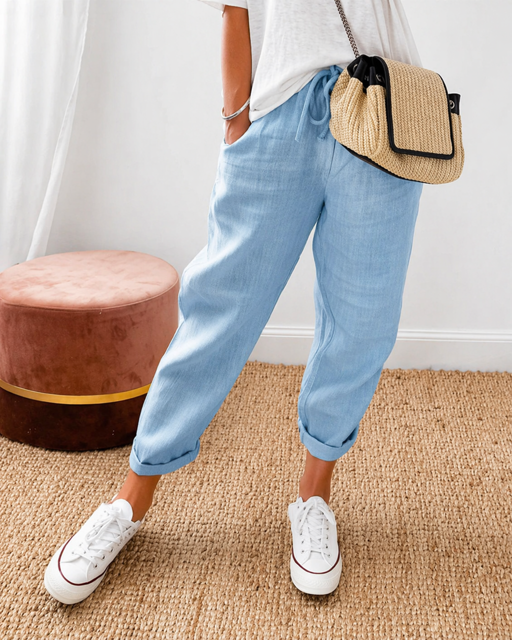 Women’s Casual Relaxed Fit Trousers Light Blue