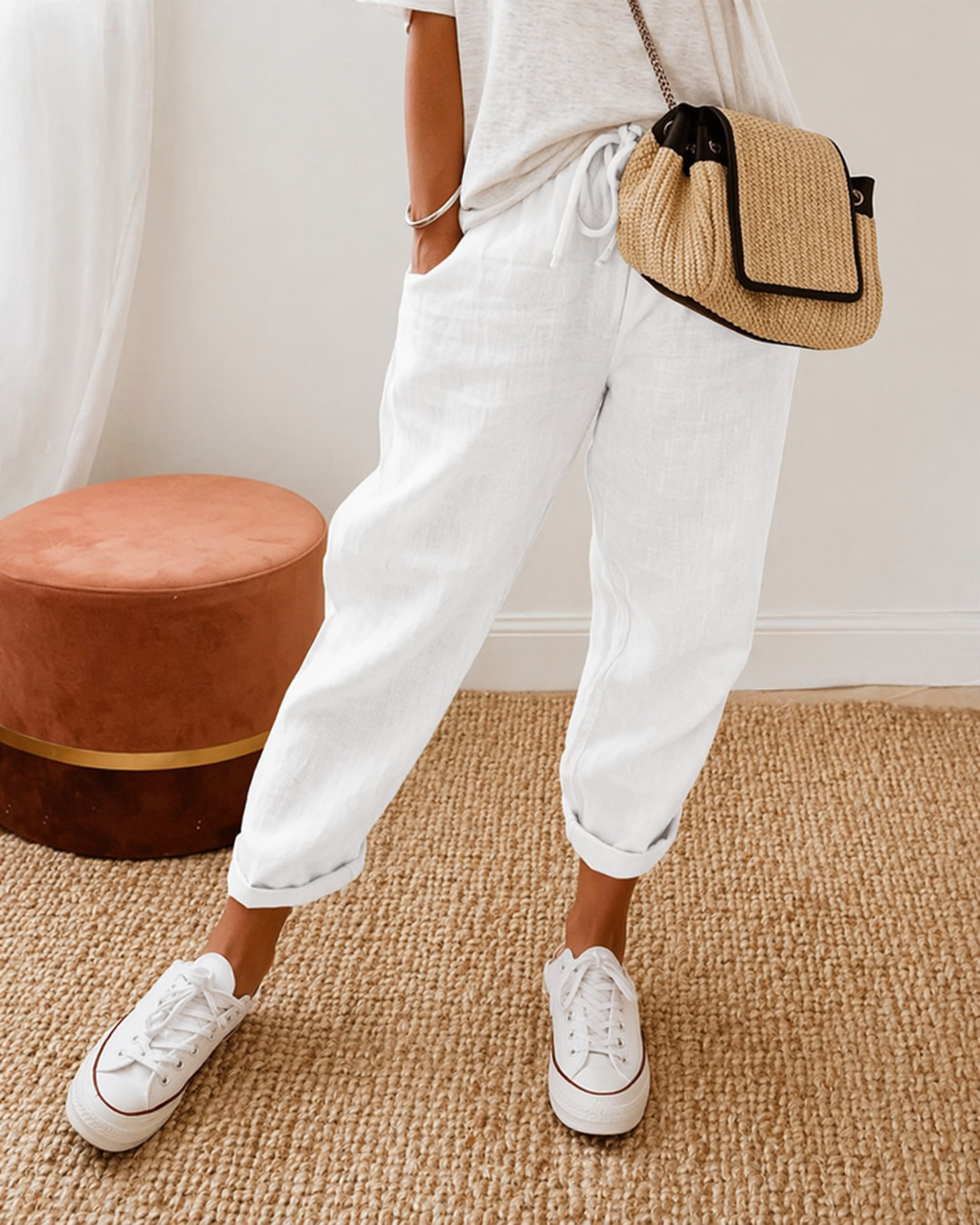 Women’s Casual Relaxed Fit Trousers White
