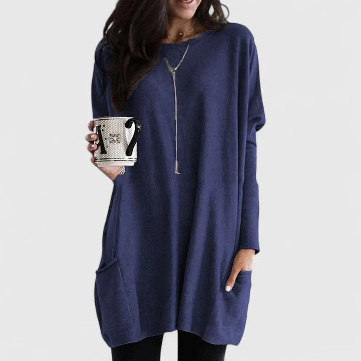 Women’s Comfortable Relaxed-Fit Tunic with Pockets Navy Blue