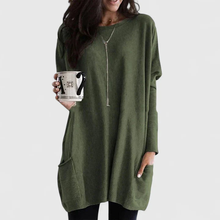 Women’s Comfortable Relaxed-Fit Tunic with Pockets Olive Green