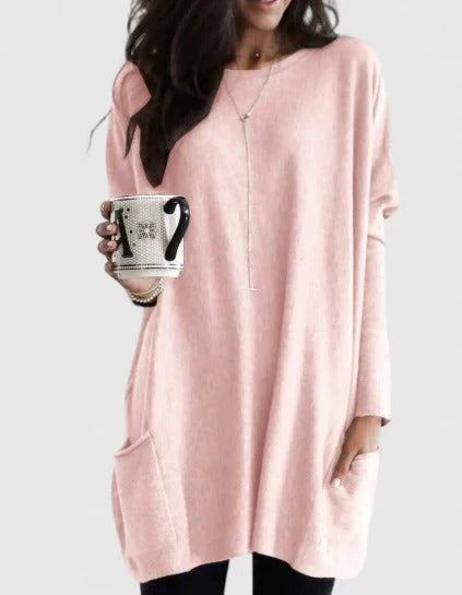 Women’s Comfortable Relaxed-Fit Tunic with Pockets Pink
