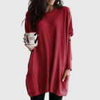 Women’s Comfortable Relaxed-Fit Tunic with Pockets Red