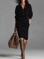 Women’s Chic Ribbed Midi Dress Black