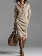 Women’s Chic Ribbed Midi Dress Khaki