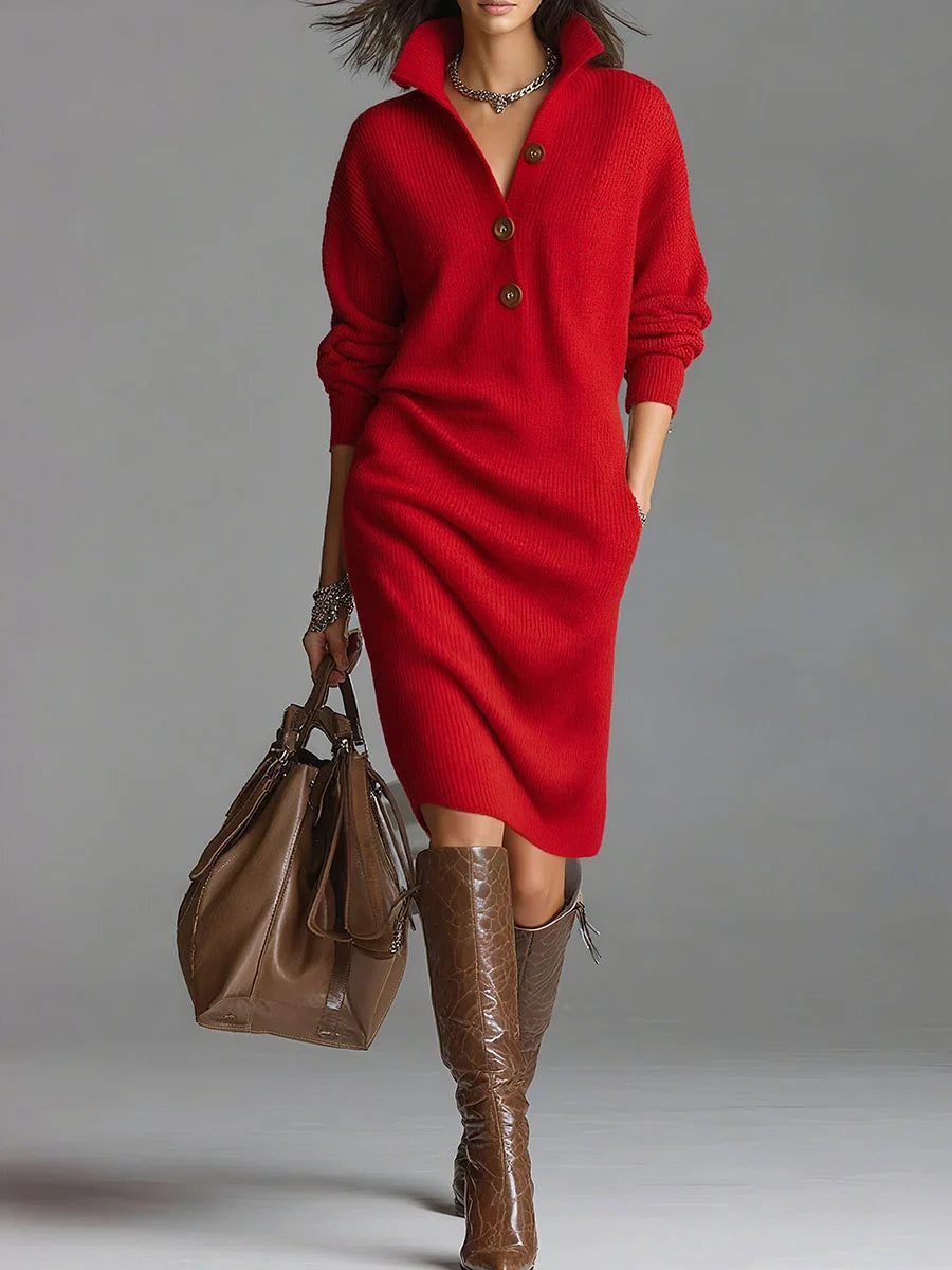 Women’s Chic Ribbed Midi Dress Red