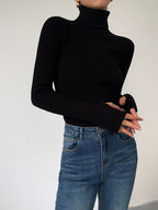 Women’s Ribbed Turtleneck Lightweight Knit Jumper Black