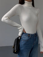 Women’s Ribbed Turtleneck Lightweight Knit Jumper White