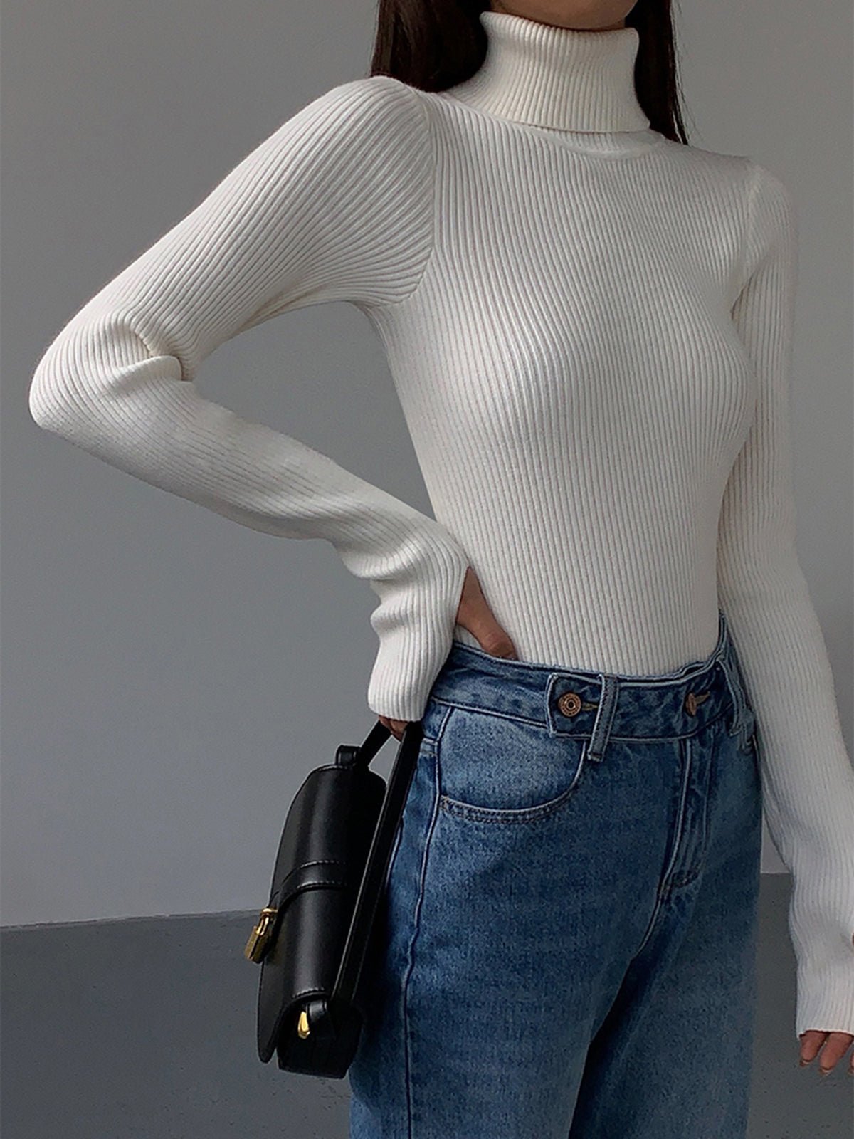 Women’s Ribbed Turtleneck Lightweight Knit Jumper White