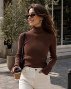 Women’s Ribbed Turtleneck Lightweight Knit Jumper Wine Red