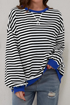 Women’s Striped Crew Neck Sweatshirt Black