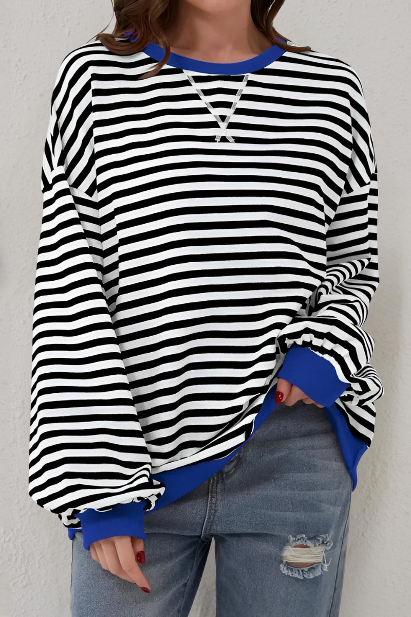 Women’s Striped Crew Neck Sweatshirt Black