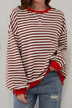Women’s Striped Crew Neck Sweatshirt Brown