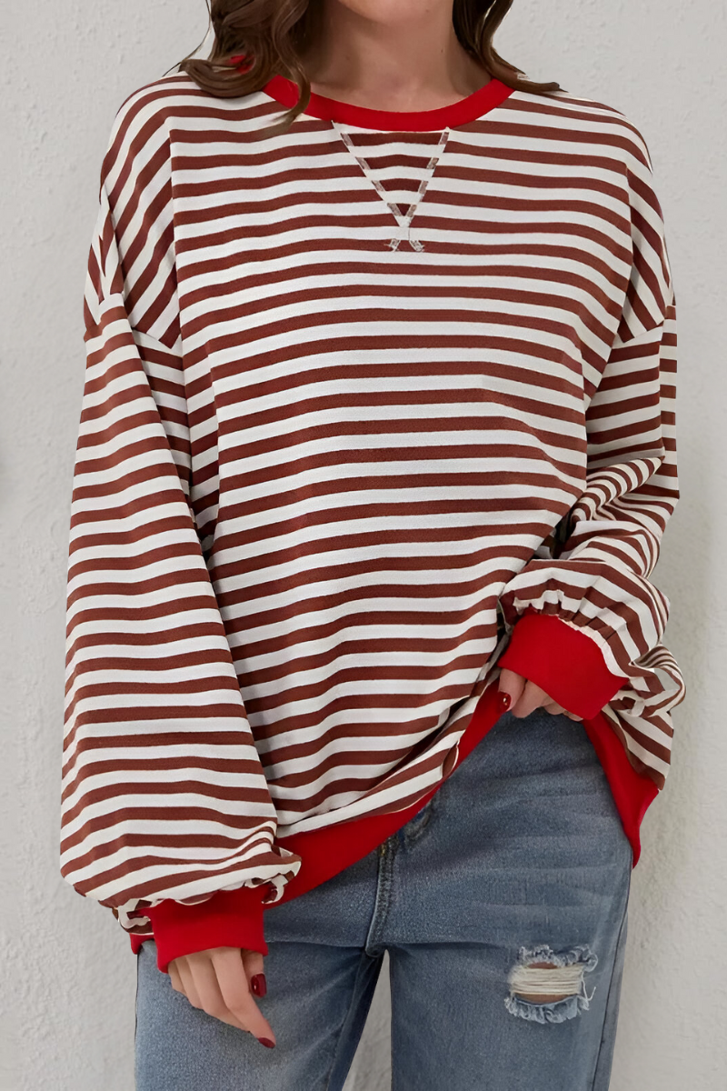Women’s Striped Crew Neck Sweatshirt Brown