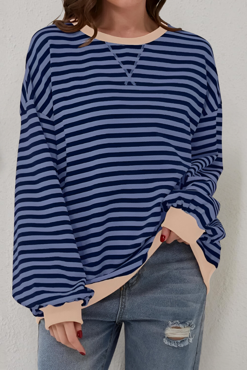 Women’s Striped Crew Neck Sweatshirt Dark Blue