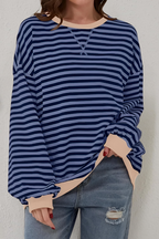 Women’s Striped Crew Neck Sweatshirt Dark Blue