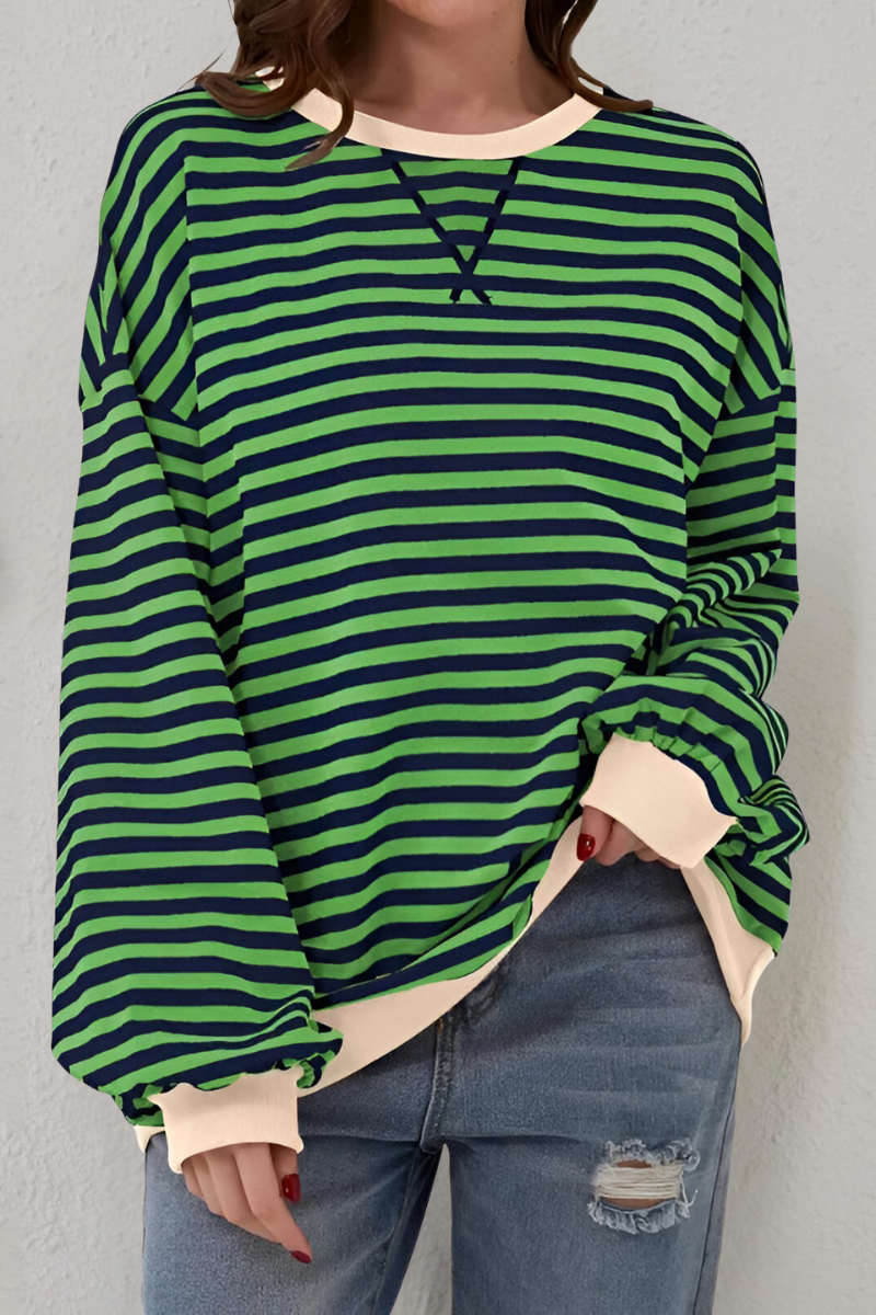 Women’s Striped Crew Neck Sweatshirt Dark Green