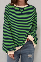 Women’s Striped Crew Neck Sweatshirt Dark Green