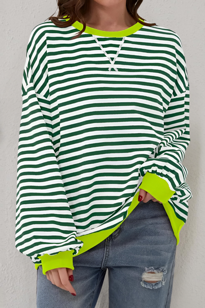 Women’s Striped Crew Neck Sweatshirt Green