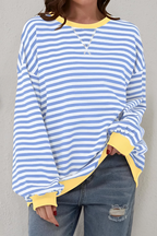 Women’s Striped Crew Neck Sweatshirt Light Blue
