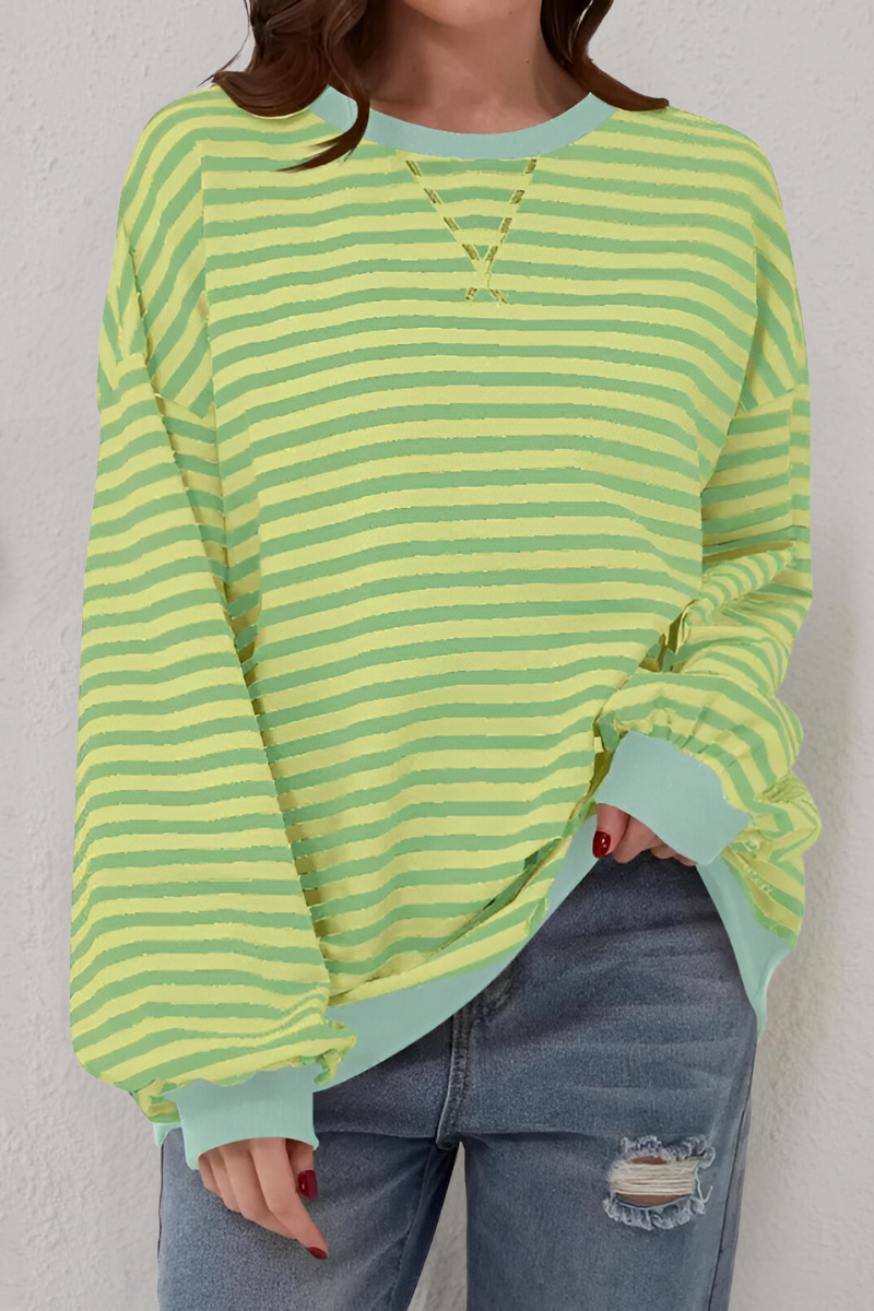 Women’s Striped Crew Neck Sweatshirt Light Green