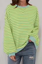 Women’s Striped Crew Neck Sweatshirt Light Green