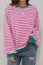 Women’s Striped Crew Neck Sweatshirt Light Pink