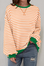 Women’s Striped Crew Neck Sweatshirt Orange