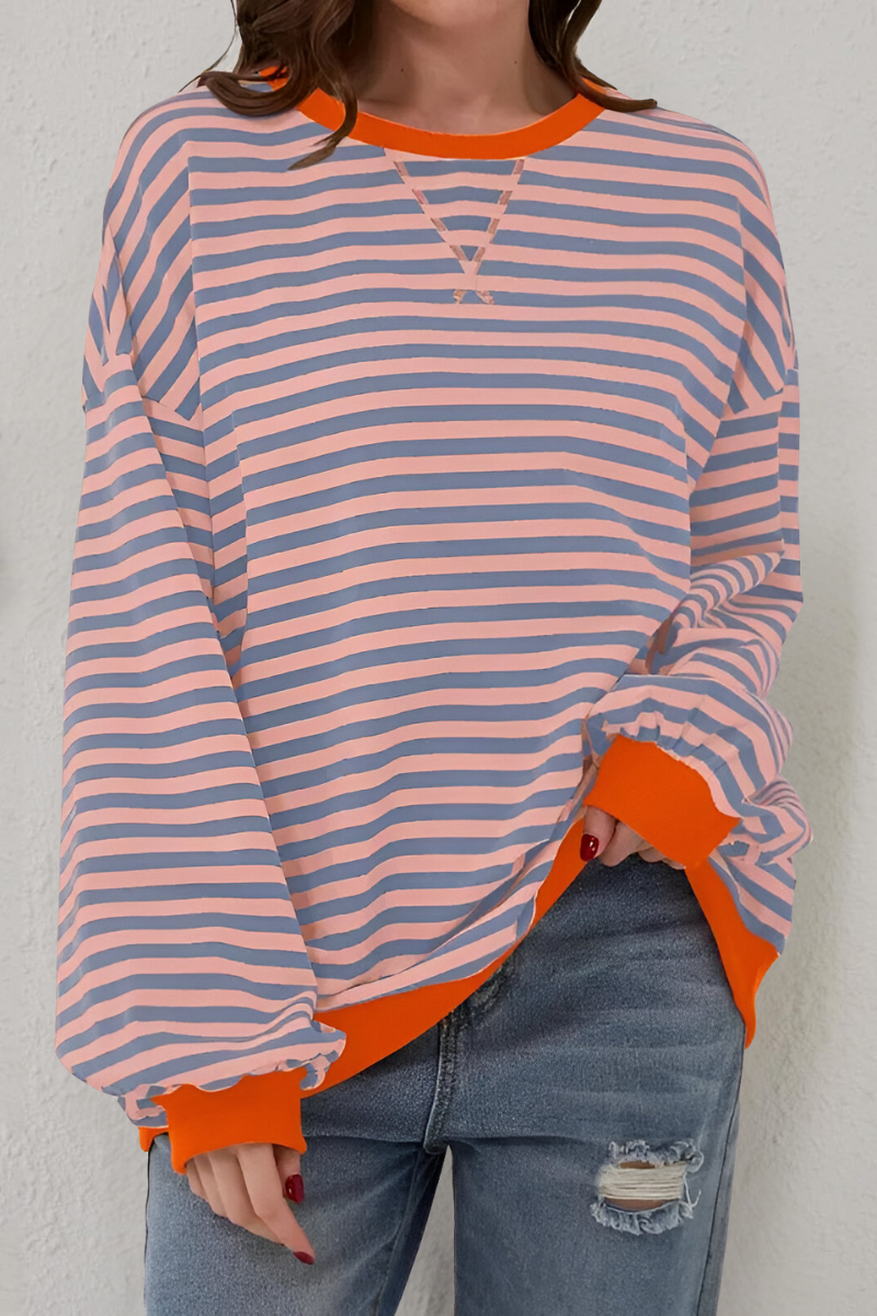 Women’s Striped Crew Neck Sweatshirt Pink