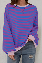 Women’s Striped Crew Neck Sweatshirt Purple Blue