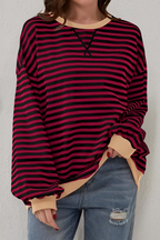 Women’s Striped Crew Neck Sweatshirt Red