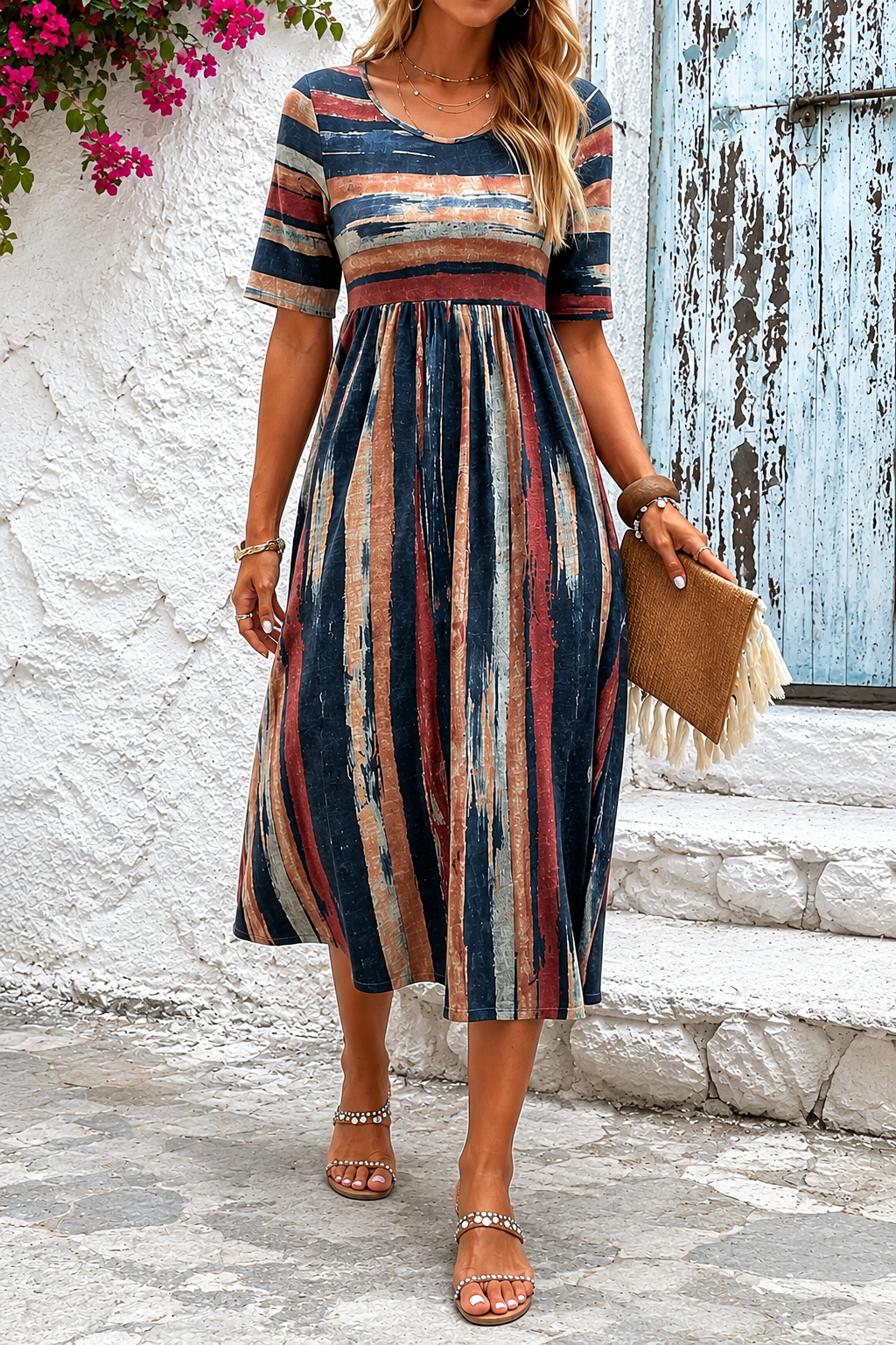 Women’s Striped Flowing Midi Dress