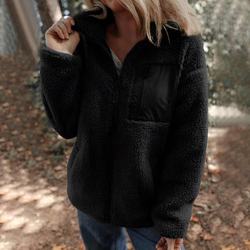 Women’s Warm Teddy Fleece Jacket with Zip Black