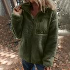 Women’s Warm Teddy Fleece Jacket with Zip Green