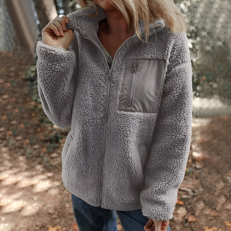 Women’s Warm Teddy Fleece Jacket with Zip Grey