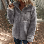 Women’s Warm Teddy Fleece Jacket with Zip Grey