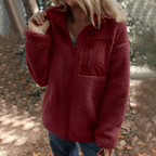 Women’s Warm Teddy Fleece Jacket with Zip Red
