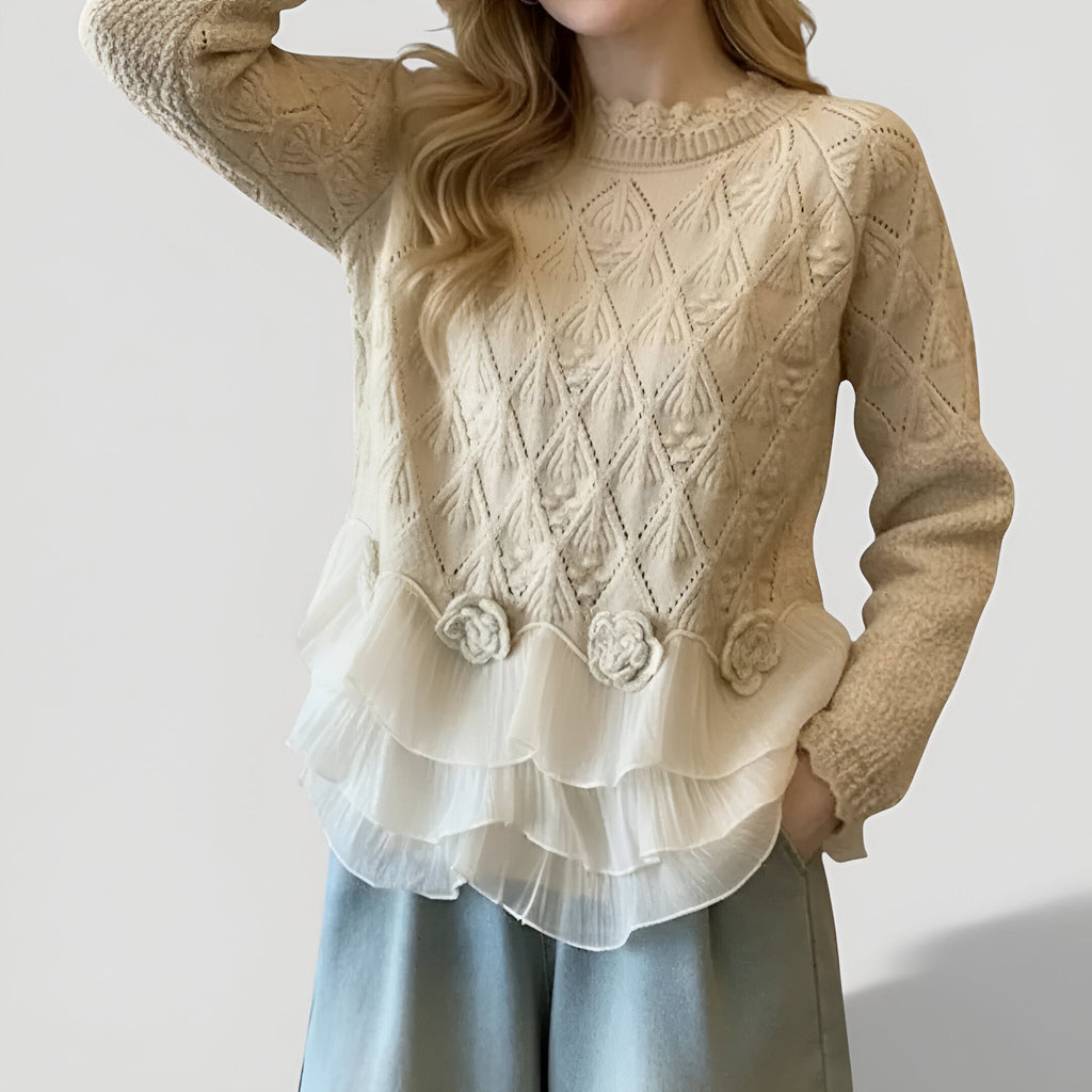 Women’s Textured Ruffle Jumper Beige
